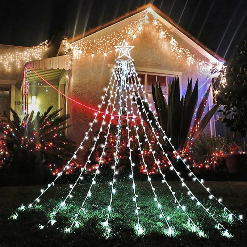 Christmas Lights Outdoor 12.6FT 350 LED Blue Waterfall Lights Christmas Decorations 8 Modes Christmas Lights For Tree Outside Christmas Decorations